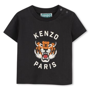 Younger Boys Black Tiger Logo T-Shirt
