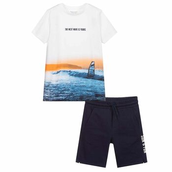Boys Navy Blue & White Shorts & T-Shirt Set