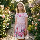 Girls Pink & White Floral Skirt Set, 1, hi-res