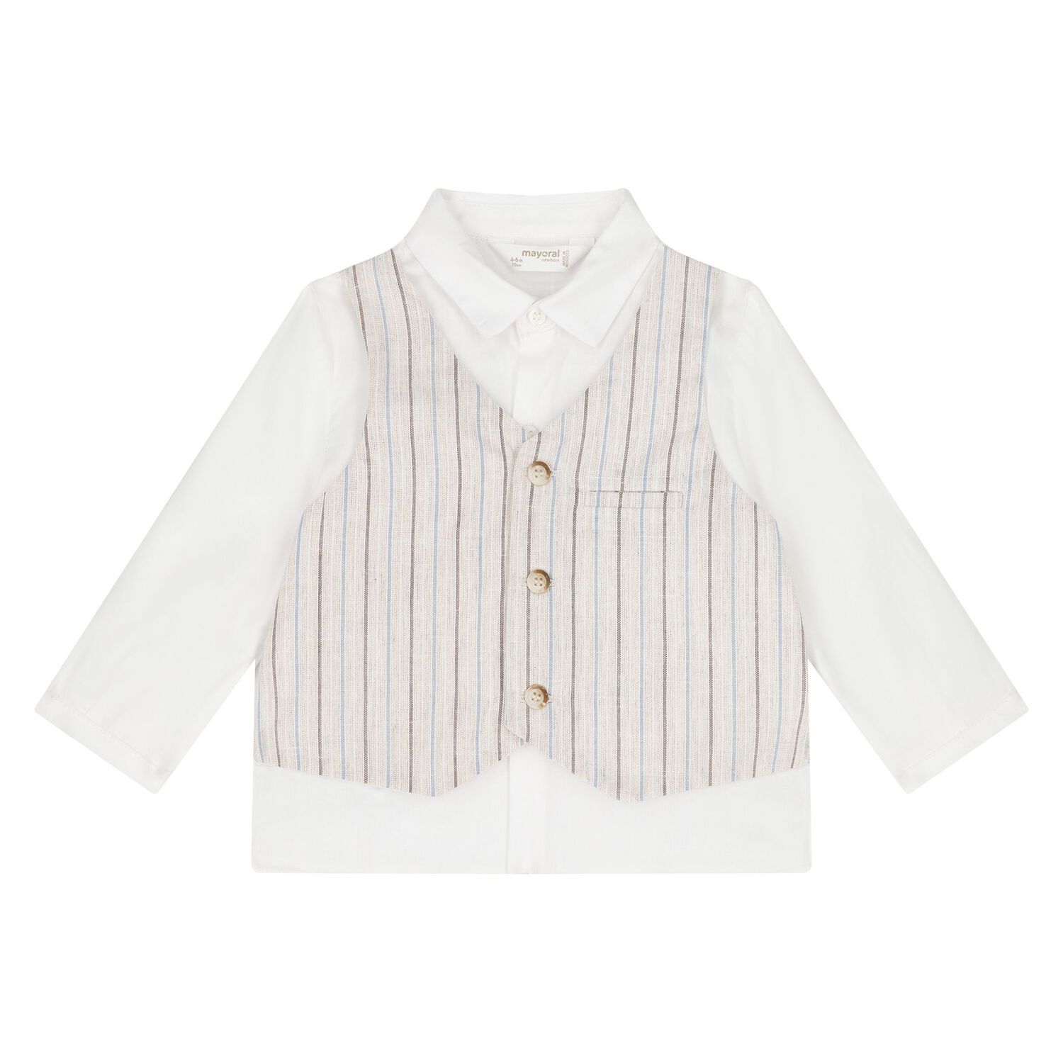 Baby Boys Beige, Blue & White Shorts Set, 1, hi-res