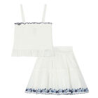 Girls White & Blue Smocked Skirt Set, 1, hi-res