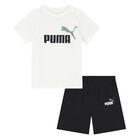 Younger Boys White & Black Logo Shorts Set, 1, hi-res
