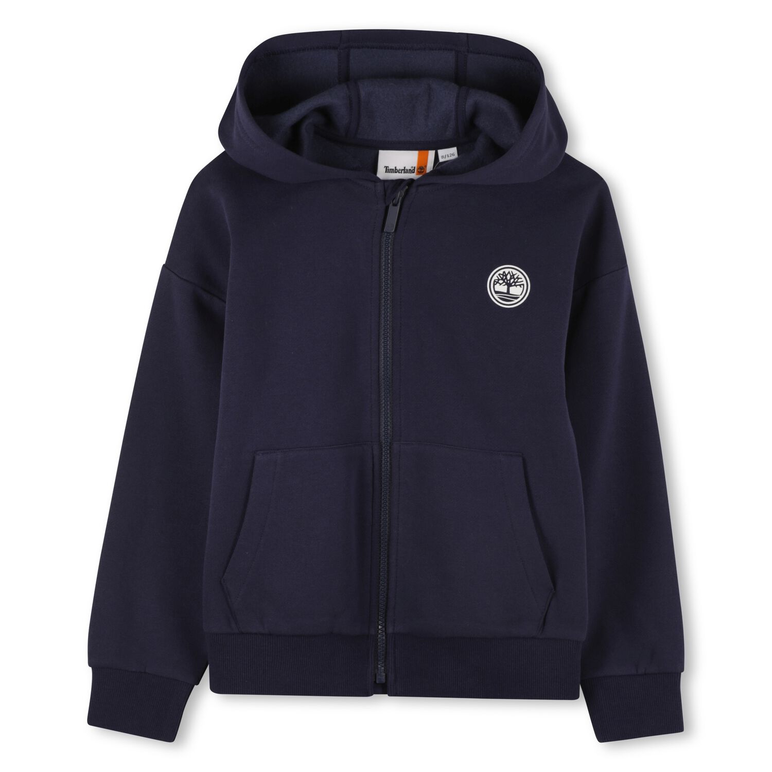 Boys Navy Blue Logo Hooded Zip Up Top, 2, hi-res image number null