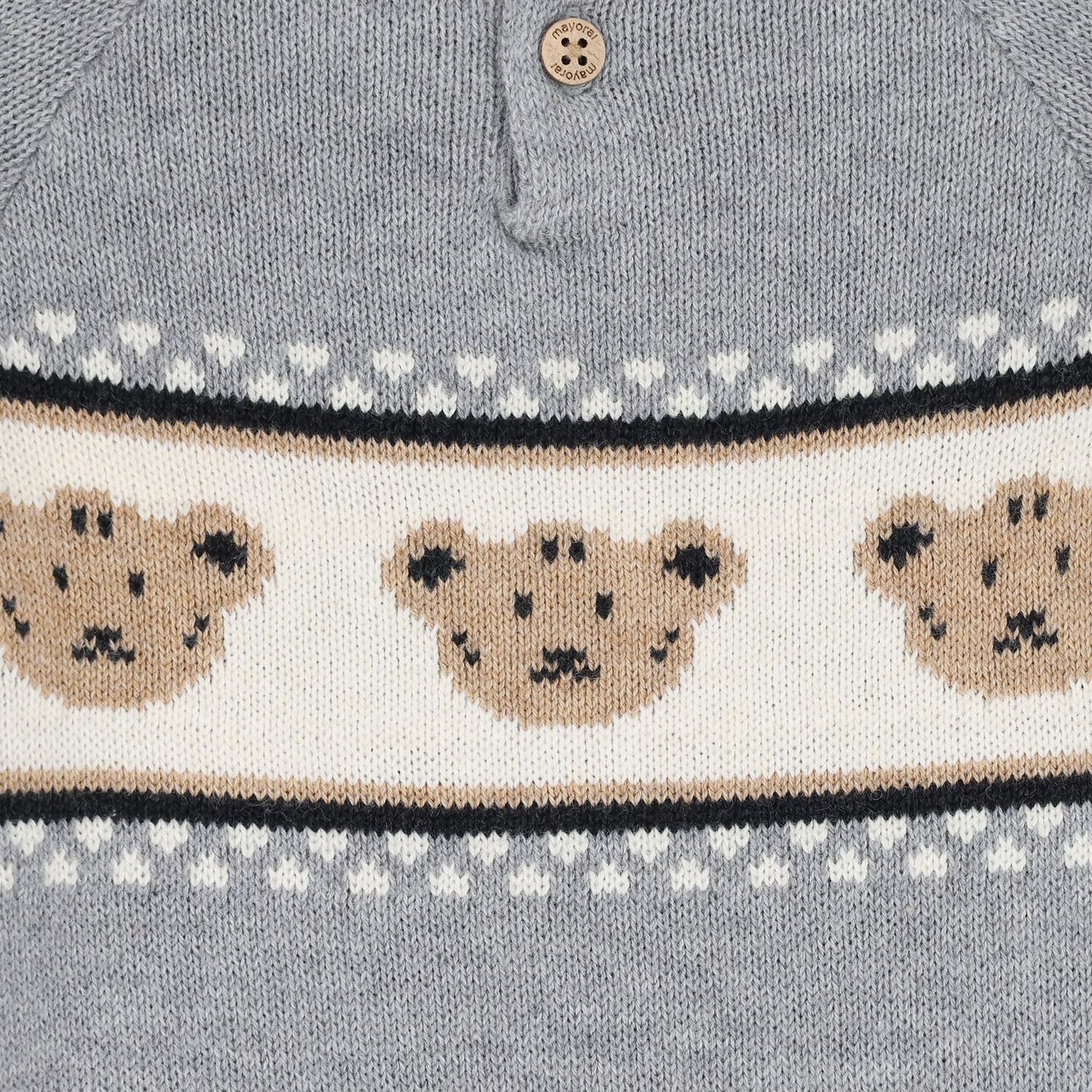 Younger Boys Grey Teddy Bear Knitted Jumper, 1, hi-res
