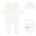 Baby Girls Ivory & Silver Logo Babygrow Gift Set, 1, hi-res
