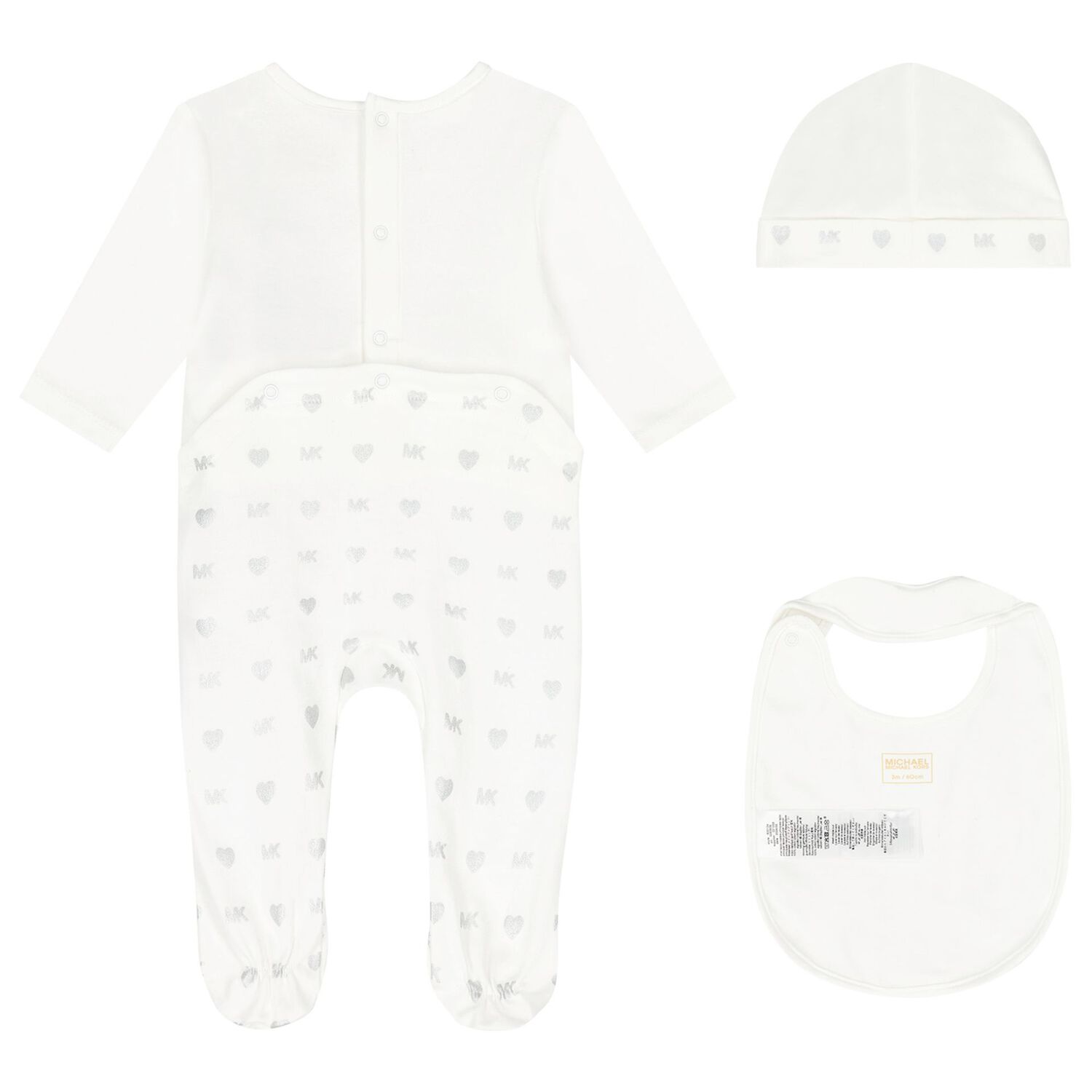 Baby Girls Ivory & Silver Logo Babygrow Gift Set, 1, hi-res