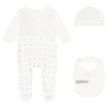 Baby Girls Ivory & Silver Logo Babygrow Gift Set