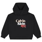 Girls Black Logo Hooded Top, 1, hi-res