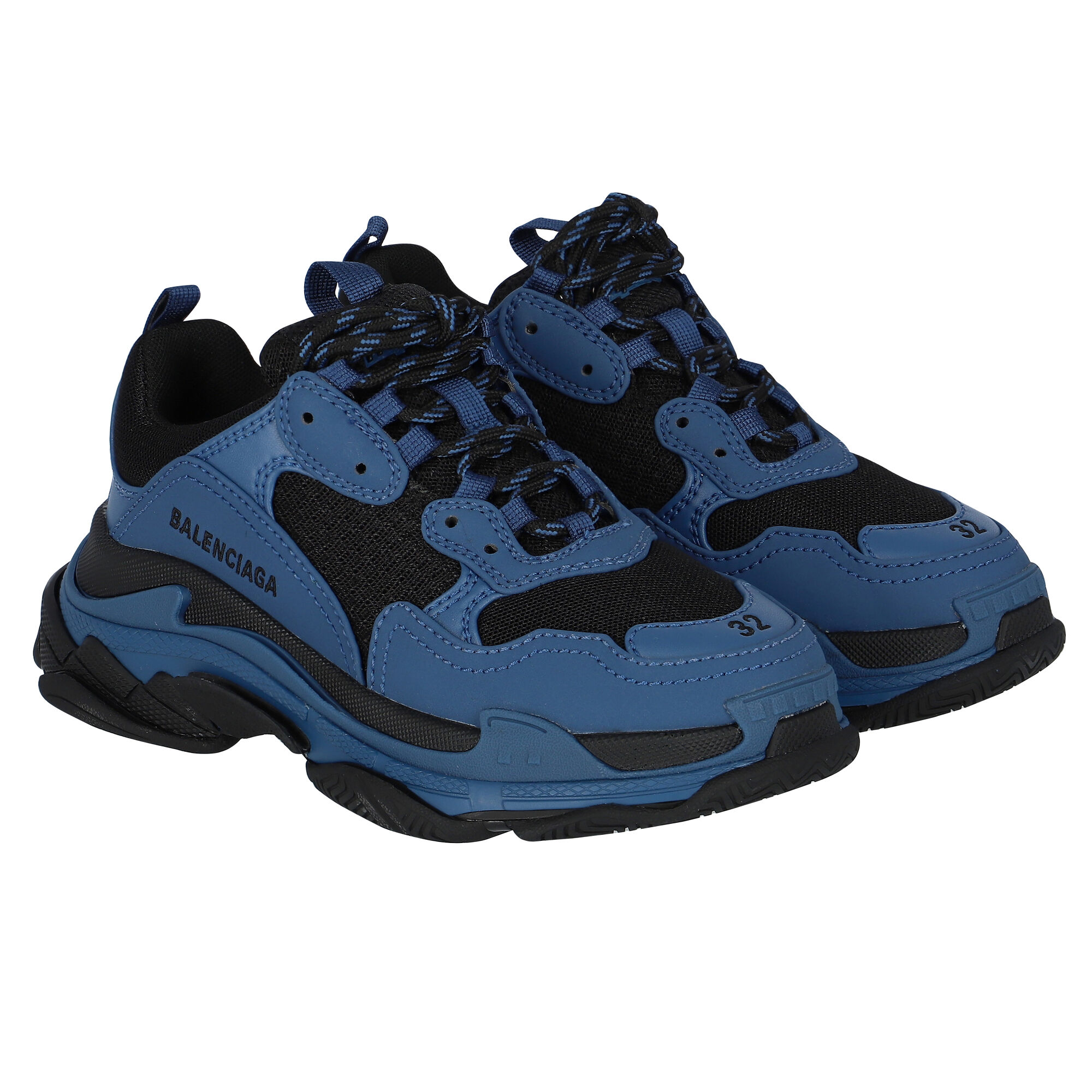 Balenciaga Black Blue Triple S Trainers Junior Couture UK