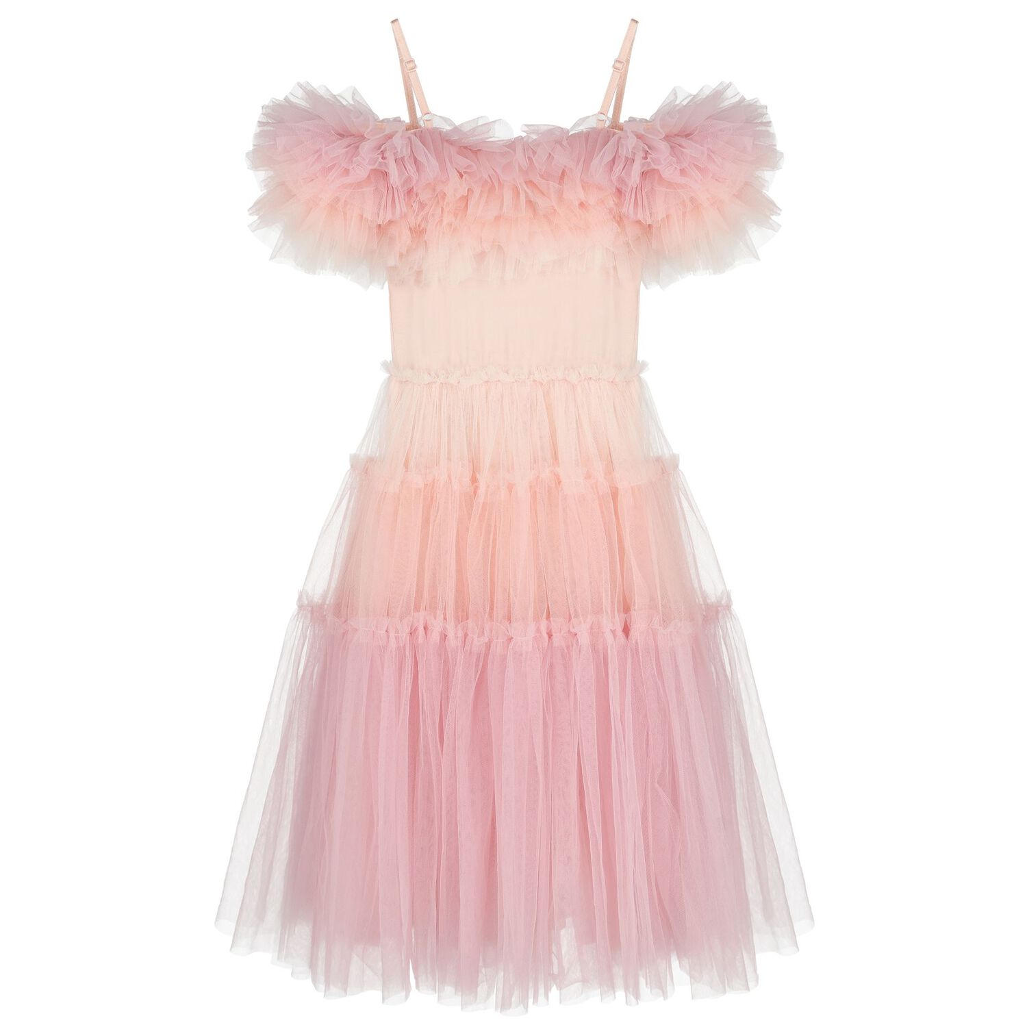 Girls Pink Tiered Tulle Dress, 1, hi-res