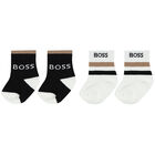 Baby Boys Black, White & Beige Logo Socks (2 Pack), 1, hi-res