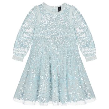 Girls Blue Sequin Embellished Dress