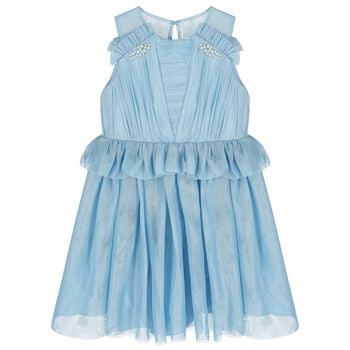 Girls Blue Ruffled Tulle Dress