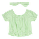 Girls Green & White Striped Top Set, 1, hi-res