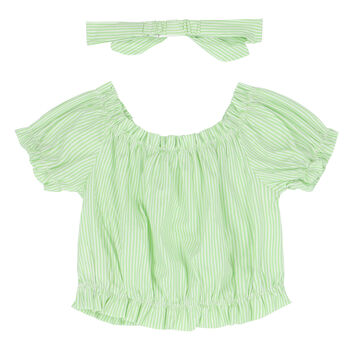 Girls Green & White Striped Top Set