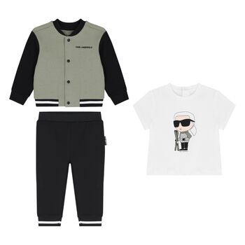 Younger Boys Green & Black Ikonik Karl Tracksuit Set