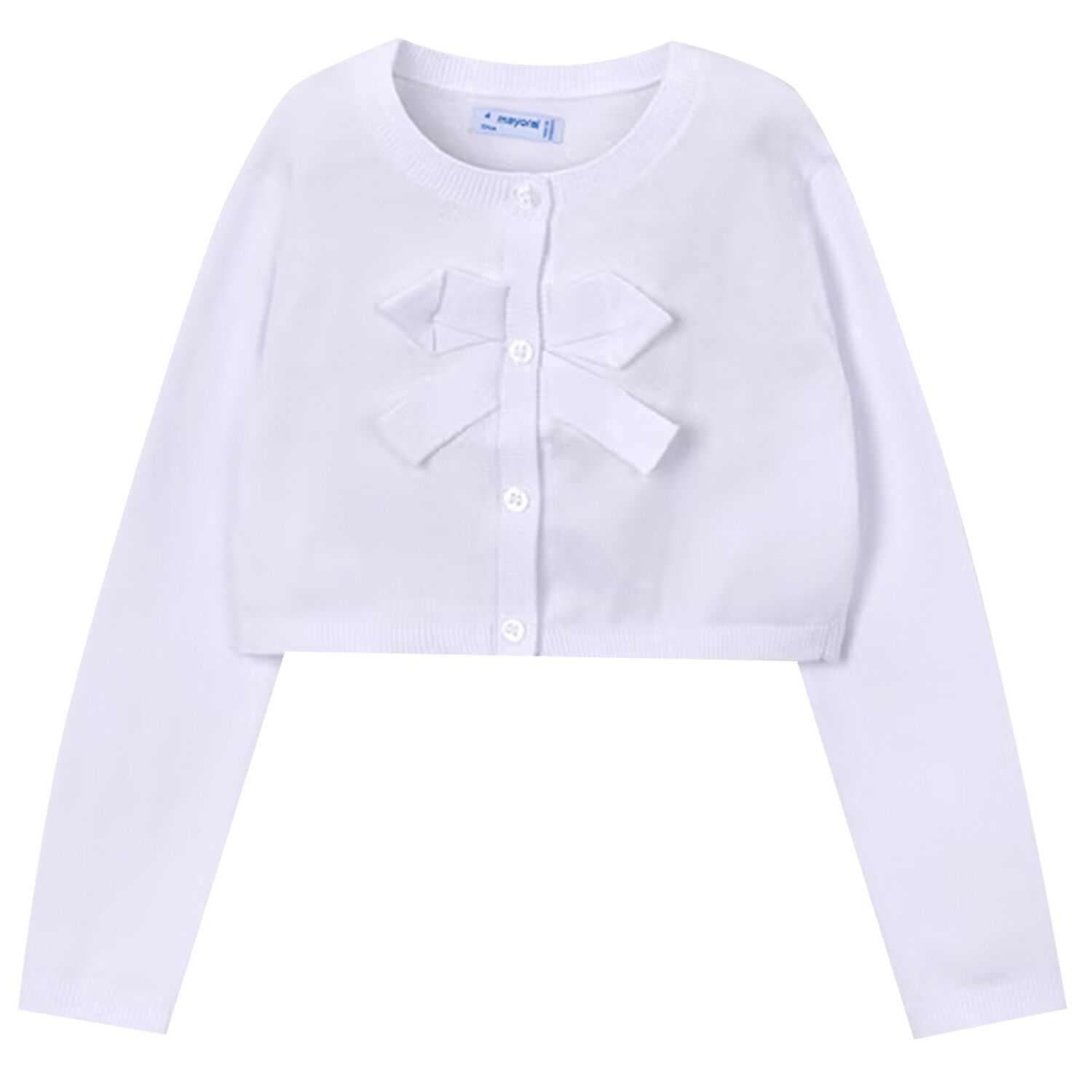 Girls White Bow Knit Cardigan, 1, hi-res