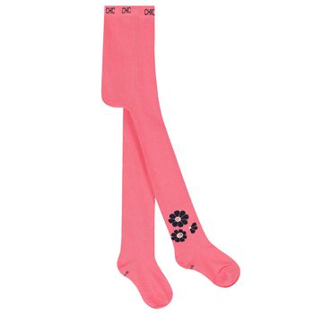 Girls Pink Logo Flower Tights