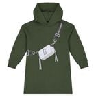 Girls Green Bag Hooded Dress, 1, hi-res
