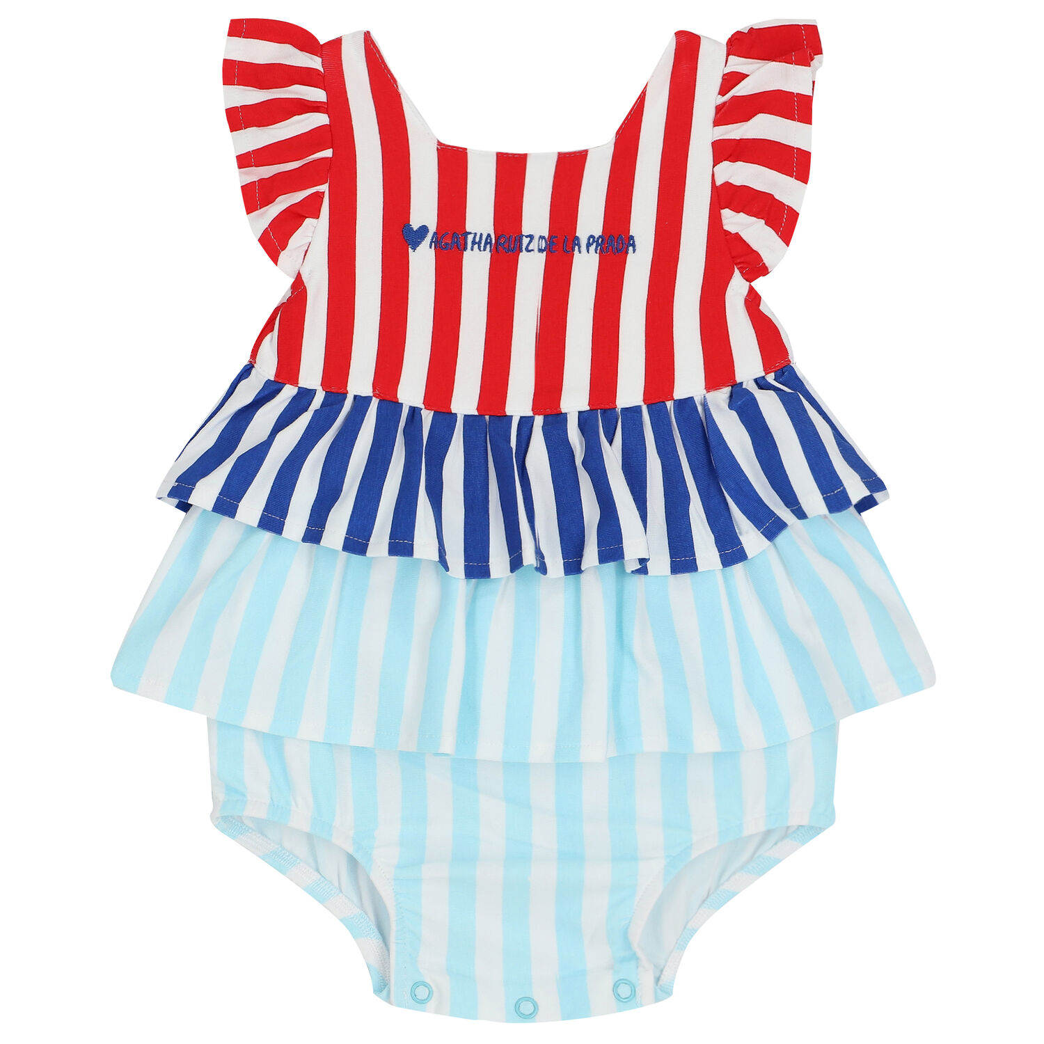 Baby Girls Red, White & Blue Striped Shortie, 1, hi-res