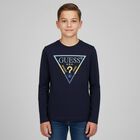 Boys Navy Blue Logo Long Sleeve Top, 2, hi-res
