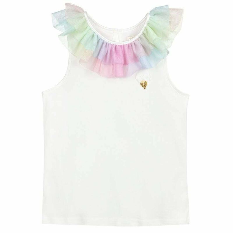 Girls White & Rainbow Tulle Top, 1, hi-res image number null
