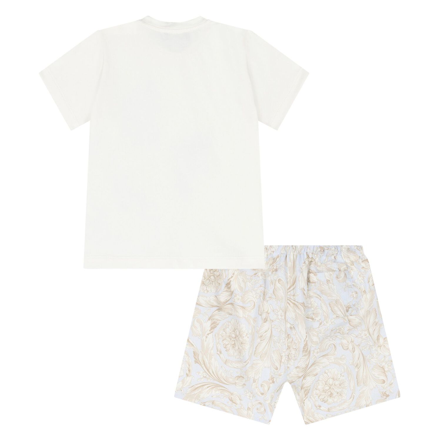 Baby Boys Ivory & Blue Barocco Shorts Set, 1, hi-res