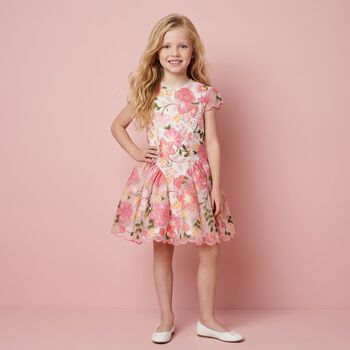 Girls Pink Embroidered Floral Dress