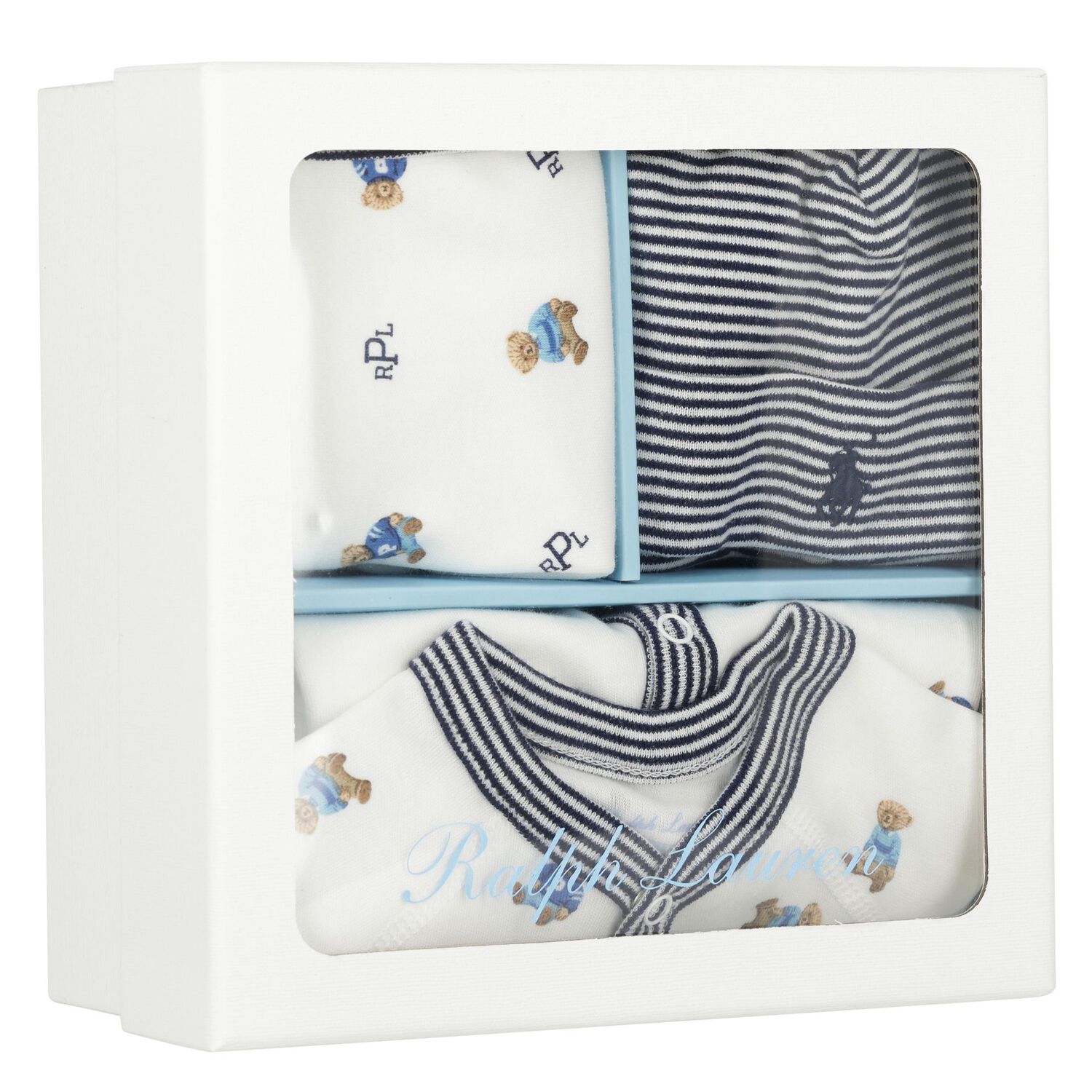 Baby Boys White & Navy Blue Logo Babygrow Gift Set, 1, hi-res