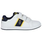 Boys White & Navy Logo Trainers, 1, hi-res