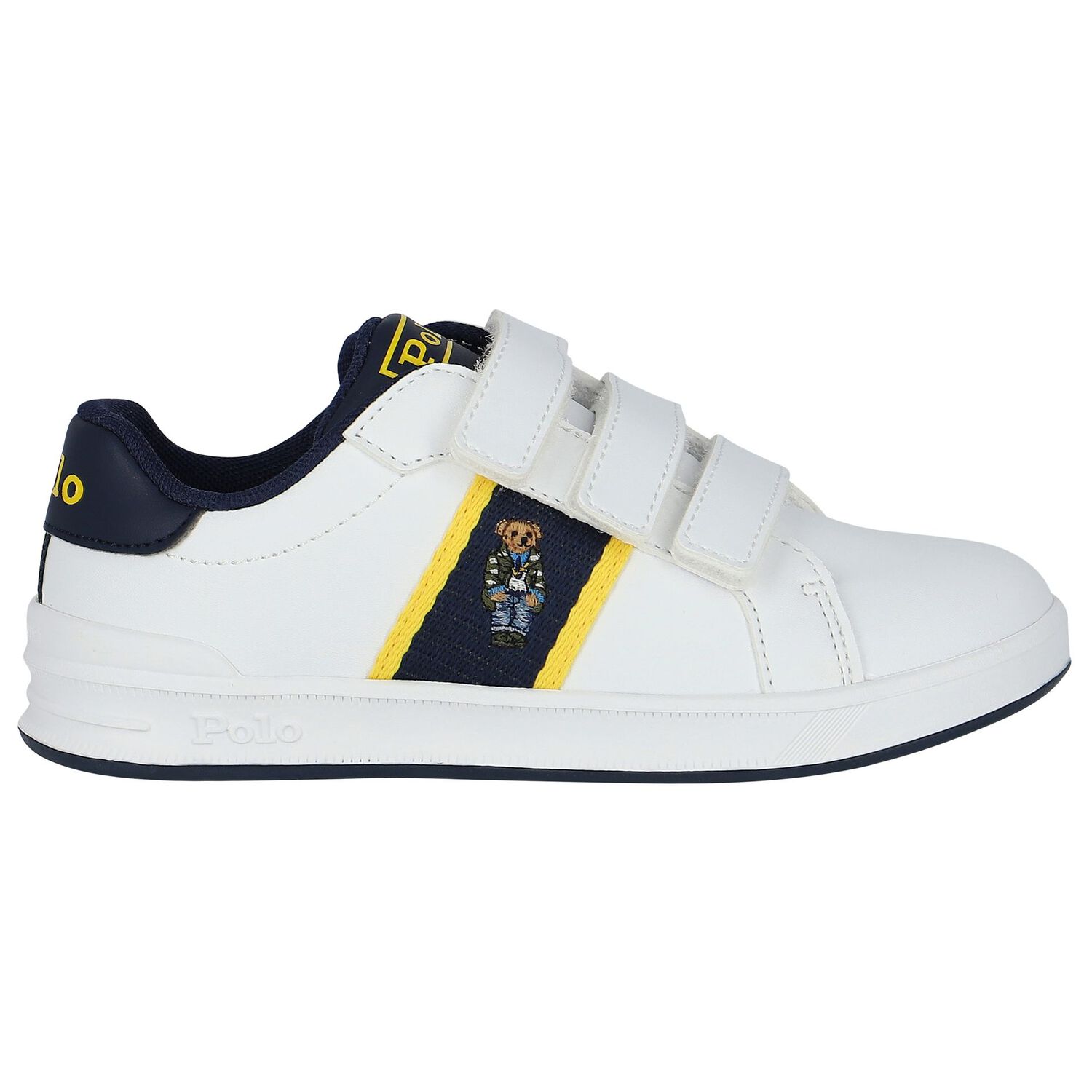 Boys White & Navy Logo Trainers, 1, hi-res