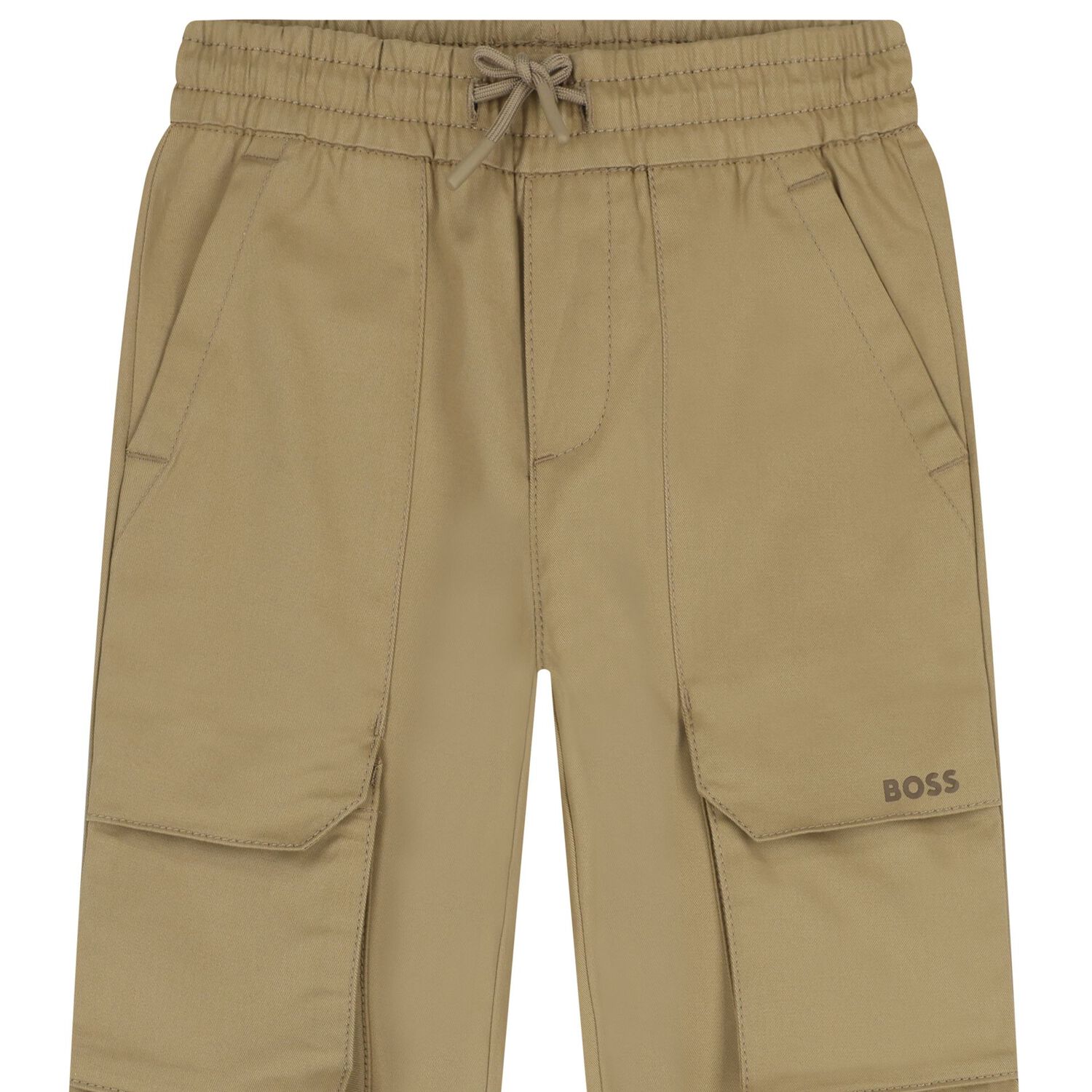 Boys Beige Logo Trousers, 1, hi-res