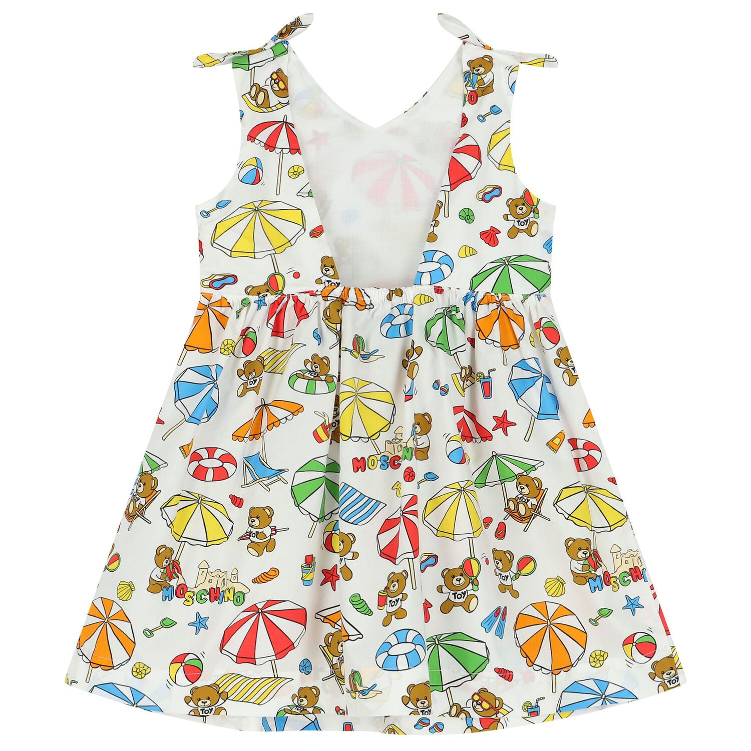 Younger Girls White Teddy Bear Logo Dress, 1, hi-res