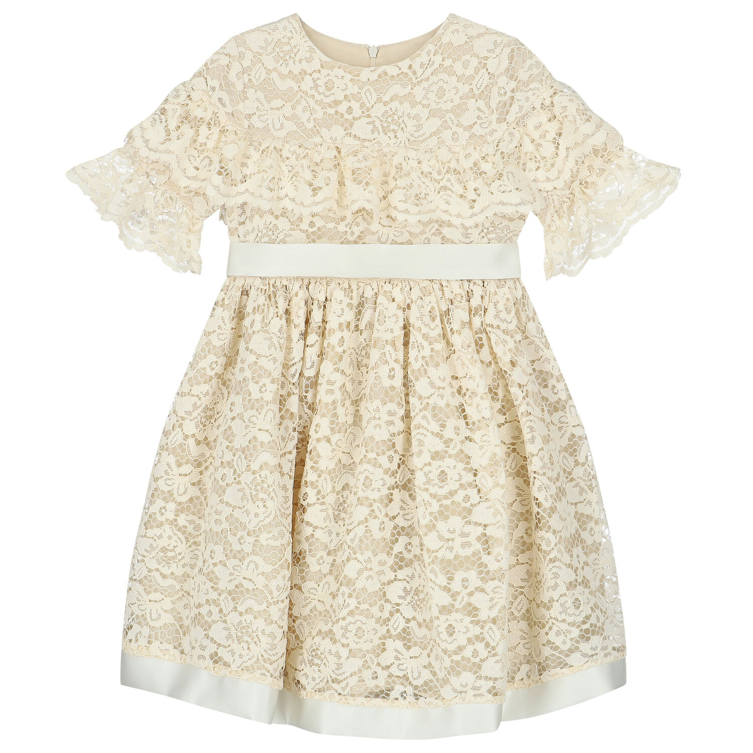 Girls Ivory Lace Dress, 1, hi-res