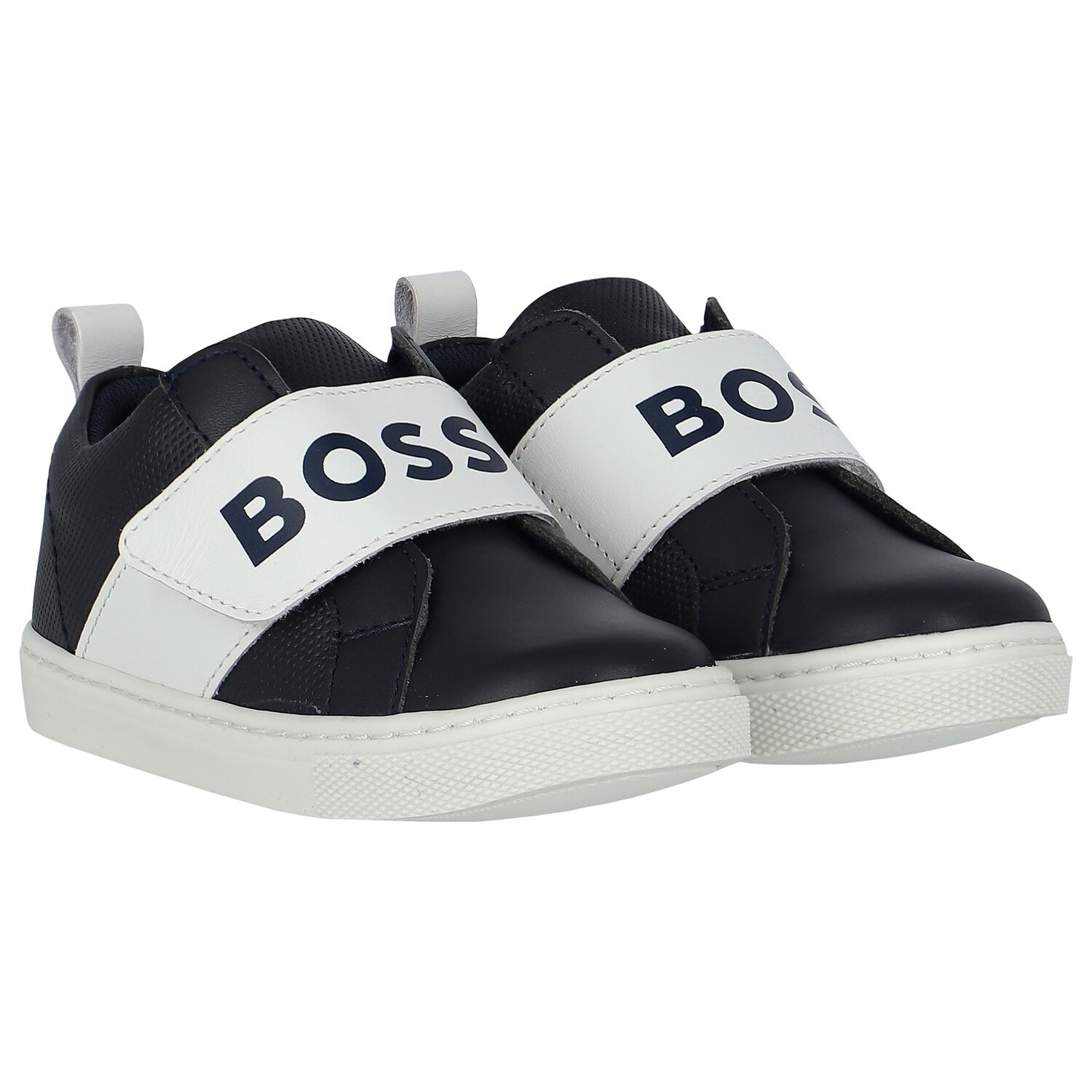 Boys Navy Blue & White Logo Trainers, 2, hi-res image number null