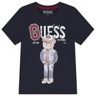 Boys Navy Blue Teddy Bear Logo T-Shirt, 4, hi-res