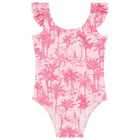 Girls Pink Palm Print Swimsuit, 1, hi-res