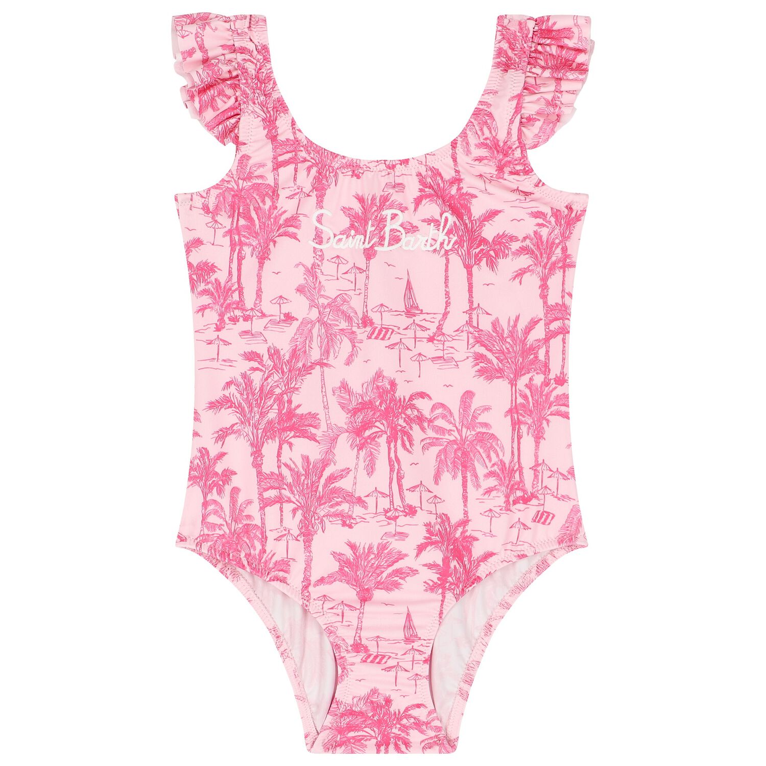 Girls Pink Palm Print Swimsuit, 1, hi-res image number null