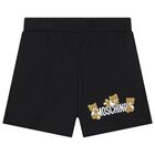Younger Black Teddy Bear Logo Shorts, 3, hi-res