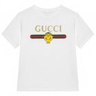 Girls White Web Striped T-Shirt, 1, hi-res