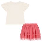 Girls Ivory & Pink Floral Tulle Skirt Set, 3, hi-res