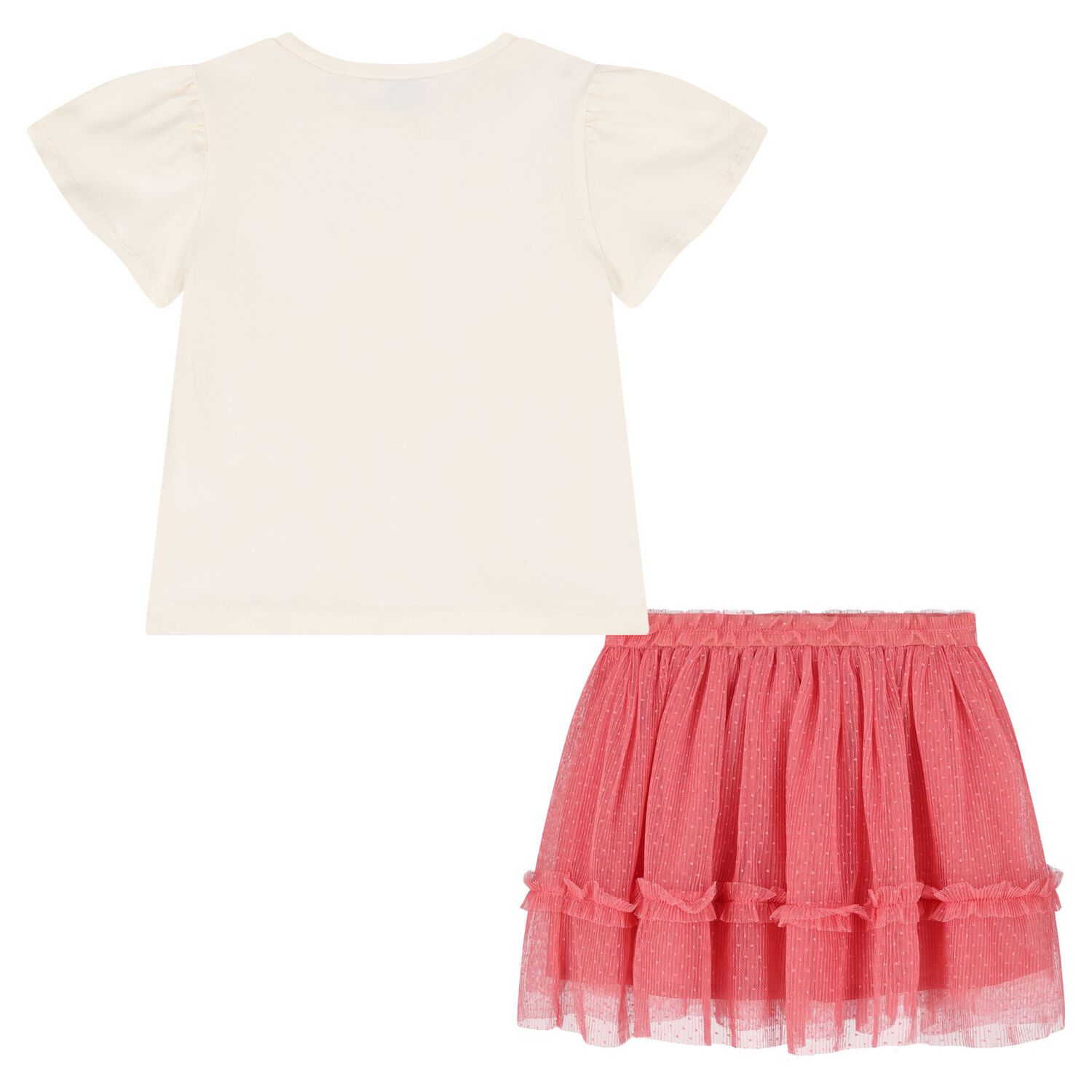 Girls Ivory & Pink Floral Tulle Skirt Set, 3, hi-res