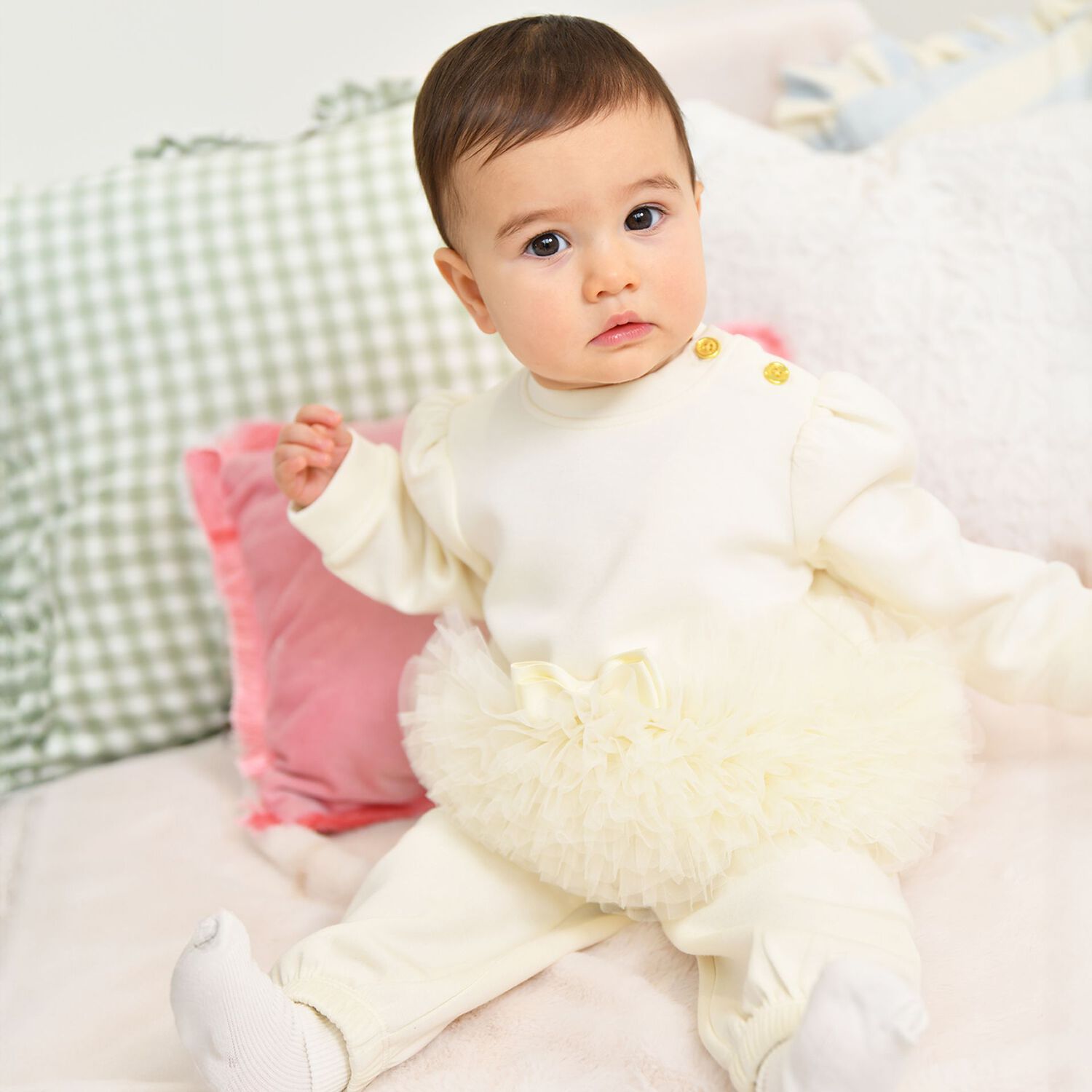 Baby Girls Yellow Tulle Ruffle Hem Dawn Dress, 2, hi-res