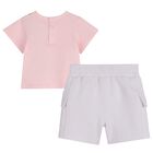 Younger Girls Pink & White Bag Shorts Set, 1, hi-res