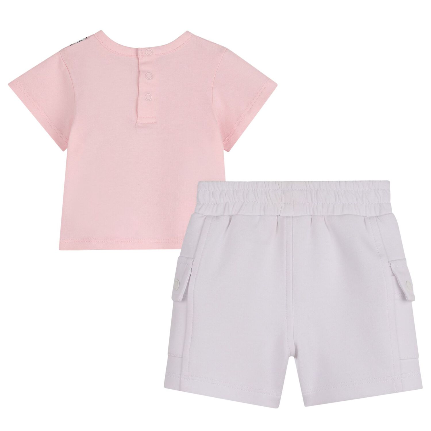 Younger Girls Pink & White Bag Shorts Set, 1, hi-res
