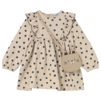 Younger Girls Beige Polka Dots Dress Set