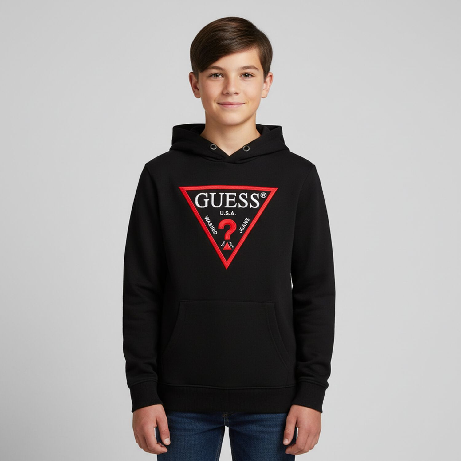 Boys Black Logo Hooded Top, 3, hi-res image number null