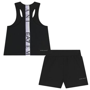 Girls Black Logo Shorts Set