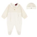 Ivory & Gold Logo Babygrow & Hat Gift Set, 1, hi-res