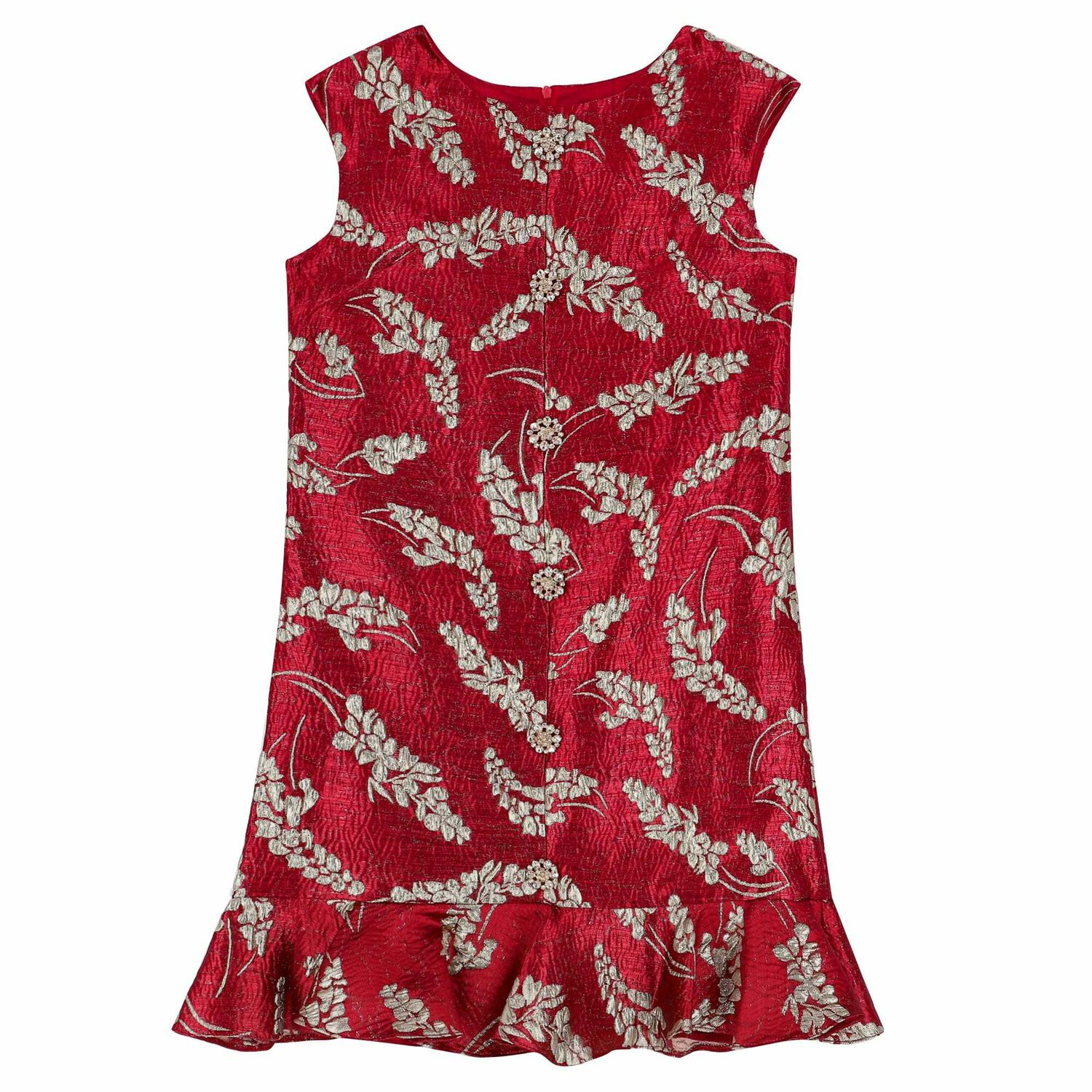 Older Girls Red & Gold Brocade Dress, 1, hi-res